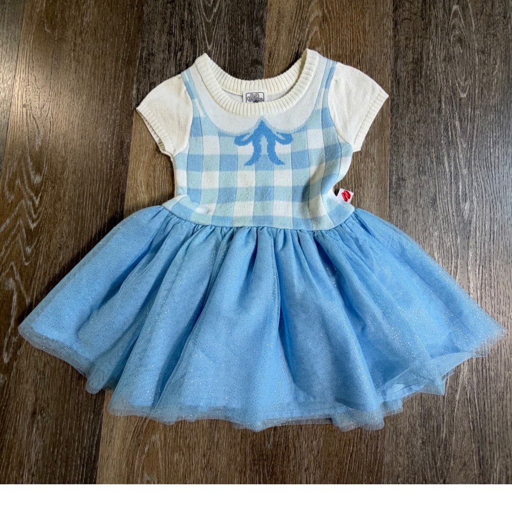 The Wizard of Oz Dorothy Dress Kids 2T Blue Gingham Glitter Tulle Sweater Skirt